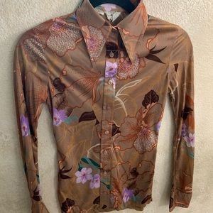 70s Vintage WAYNE ROGERS Flowered Disco Shirt